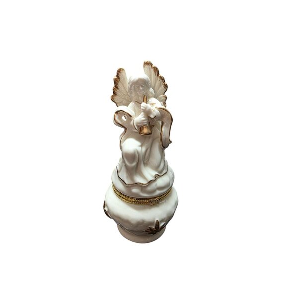 Vintage Porcelain White & Gold Angel Trinket Box - Picture 9 of 10